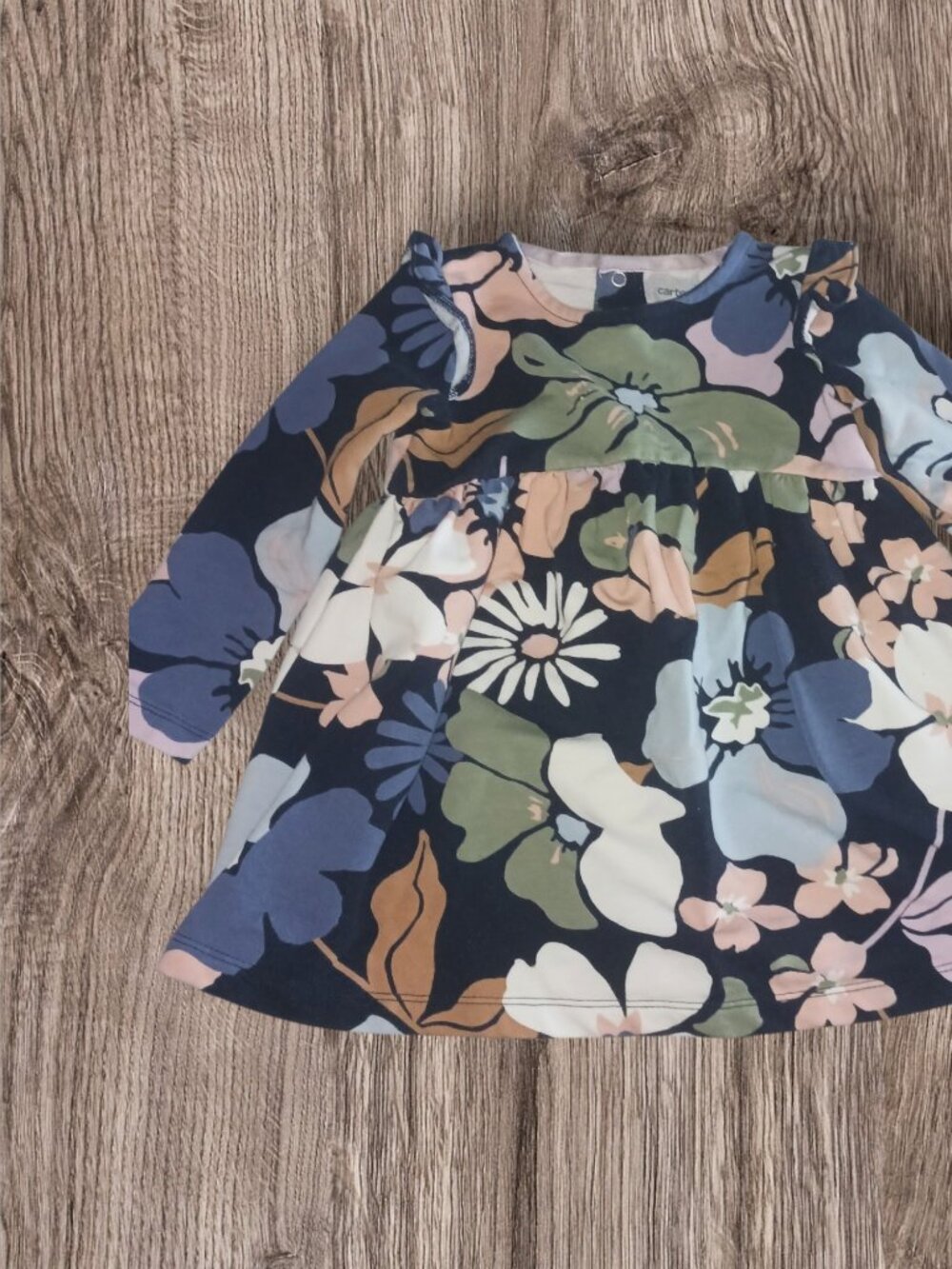 Carter's Floral Dress 24 Months Navy Blue Pink Green Floral Long Sleeve Toddler